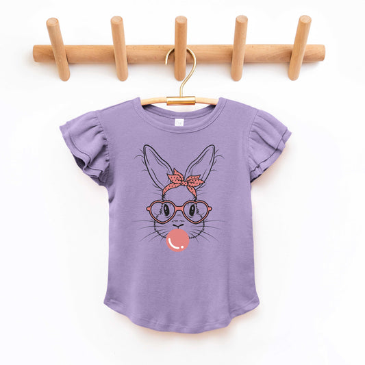 Easter Bunny With Bubble Gum | Toddler Flutter Sleeve Crew Neck