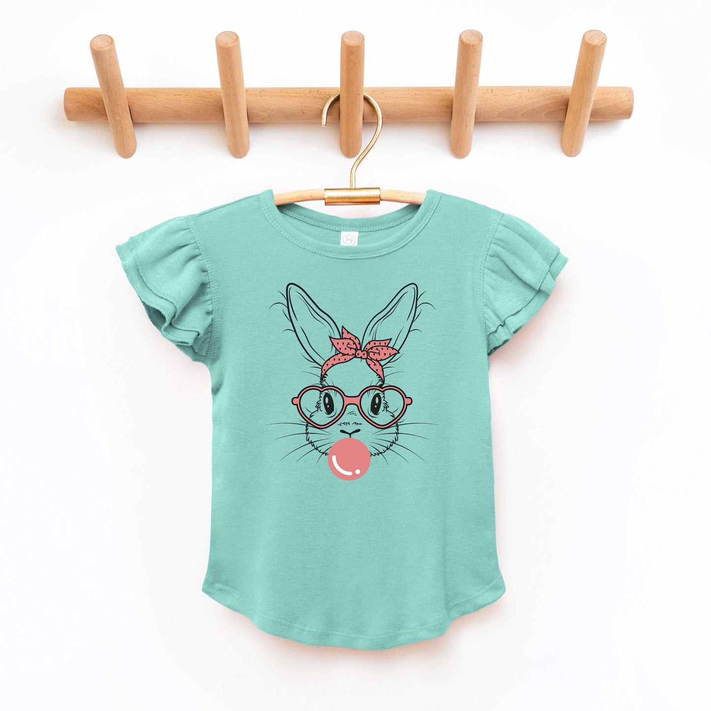 Easter Bunny With Bubble Gum | Toddler Flutter Sleeve Crew Neck