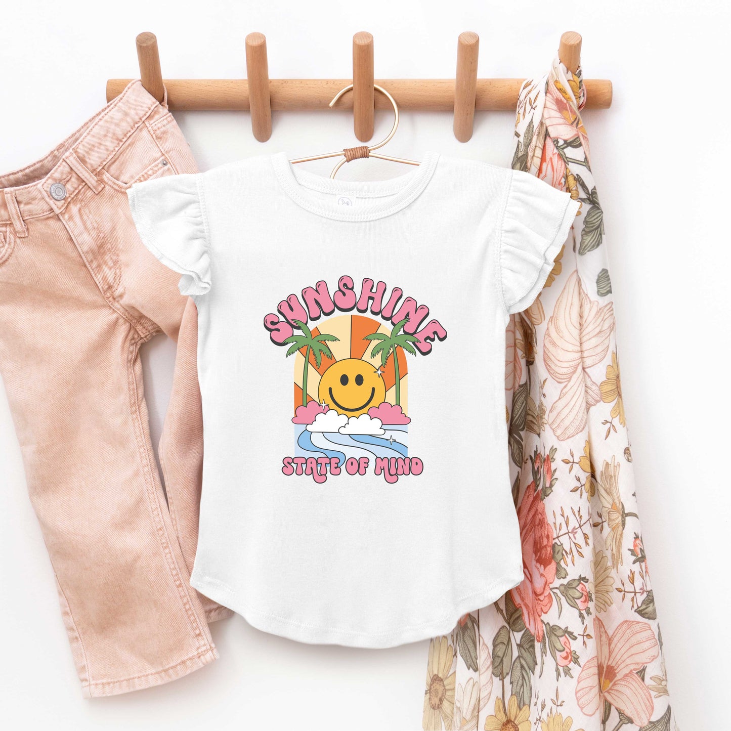 Sunshine State Of Mind Smiley | Toddler Graphic Flutter Sleeve Tee
