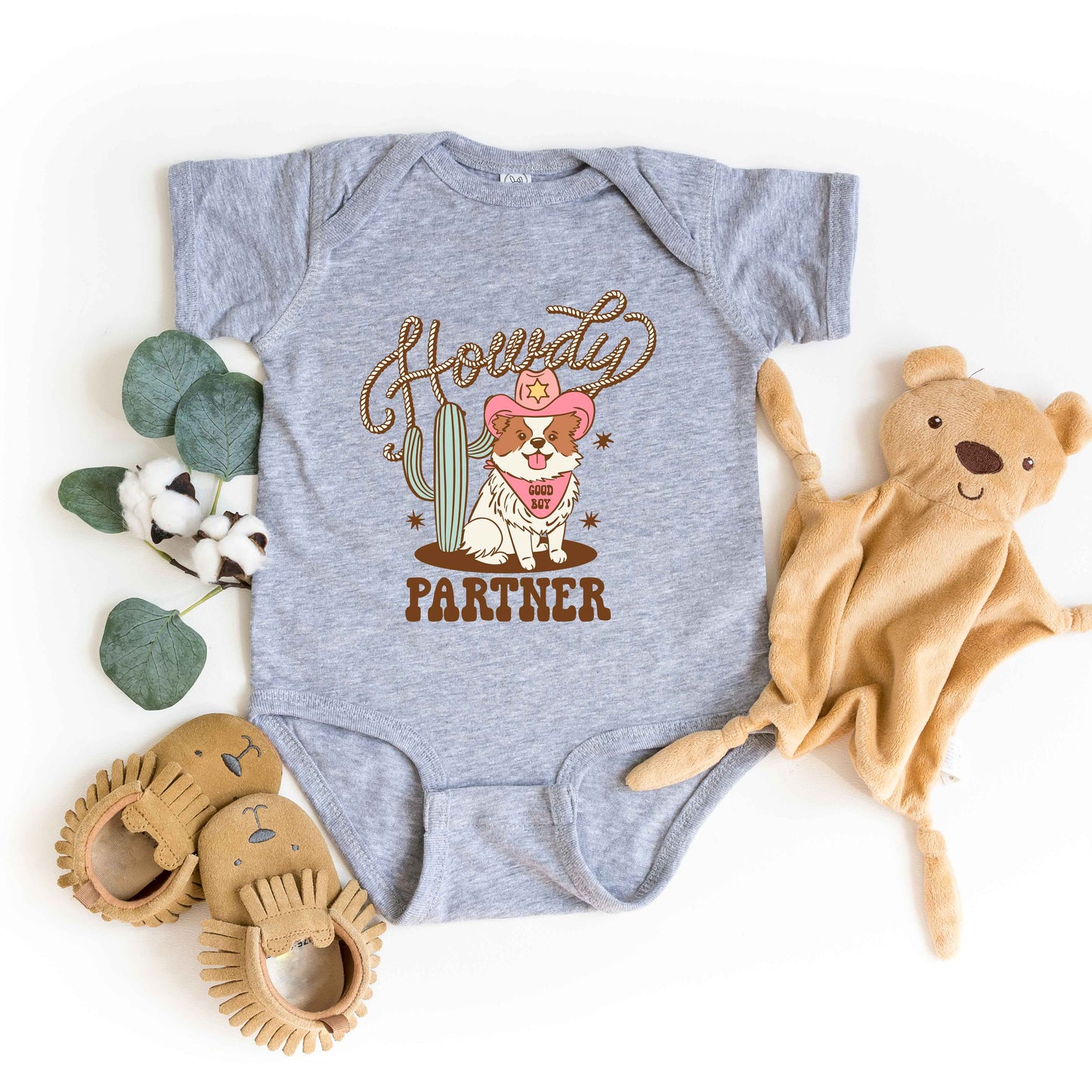 Howdy Partner Dog | Baby Graphic Short Sleeve Onesie