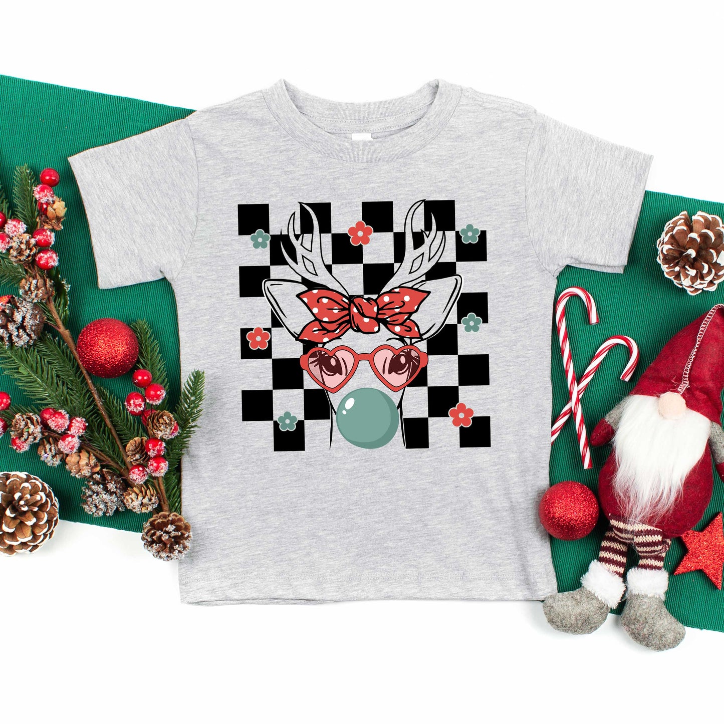 Checkered Reindeer | Toddler Graphic Short Sleeve Tee