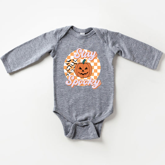Stay Spooky Bats Checkered | Baby Graphic Long Sleeve Onesie
