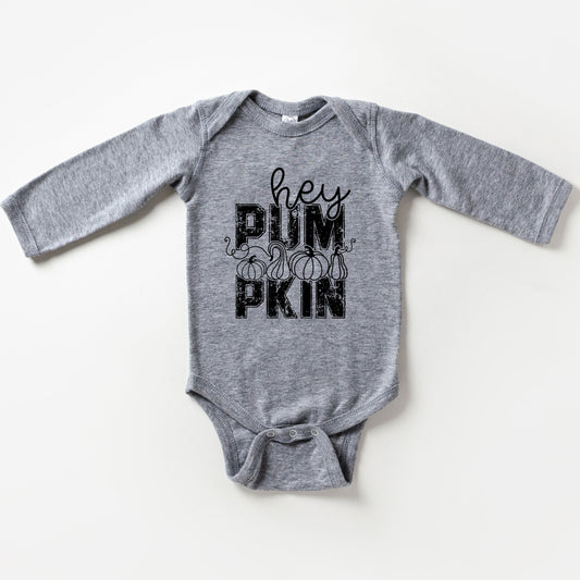 Hey Pumpkin Distressed | Baby Graphic Long Sleeve Onesie