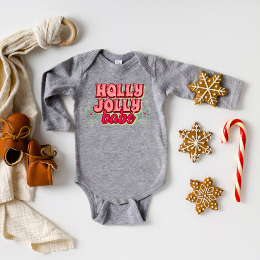 Holly Jolly Babe Stacked | Baby Graphic Long Sleeve Onesie