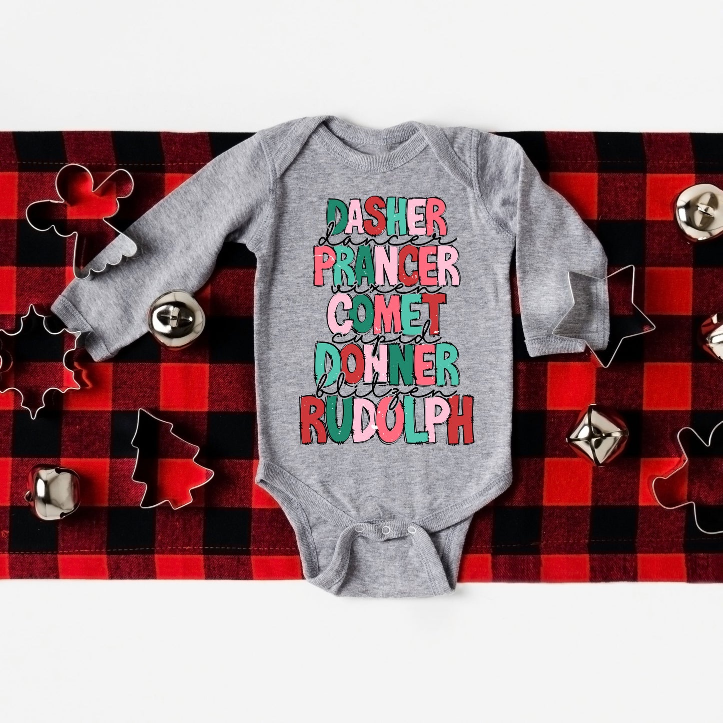 Reindeers Stacked | Baby Graphic Long Sleeve Onesie
