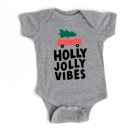 Holly Jolly Vibes Car | Baby Graphic Short Sleeve Onesie