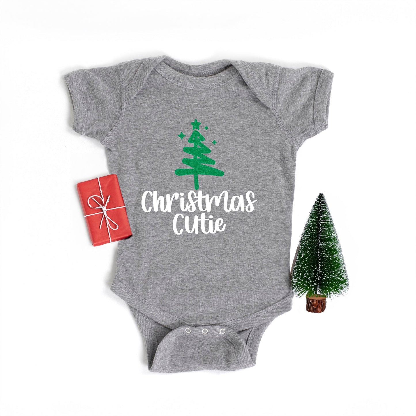 Christmas Tree Cutie Glitter | Baby Graphic Short Sleeve Onesie