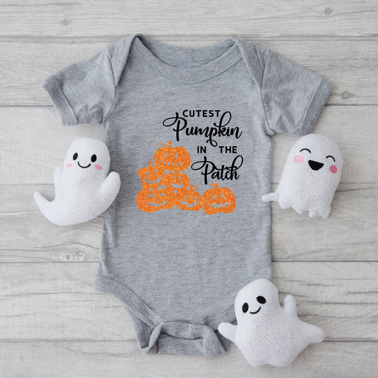 Cutest Pumpkin In The Patch Glitter | Baby Graphic Short Sleeve Onesie