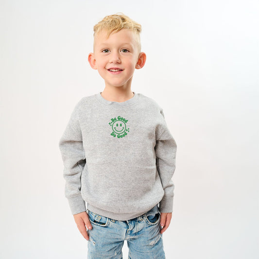 Embroidered Be Good Do Good Smiley Face | Youth Ultra-Soft Graphic Sweatshirt