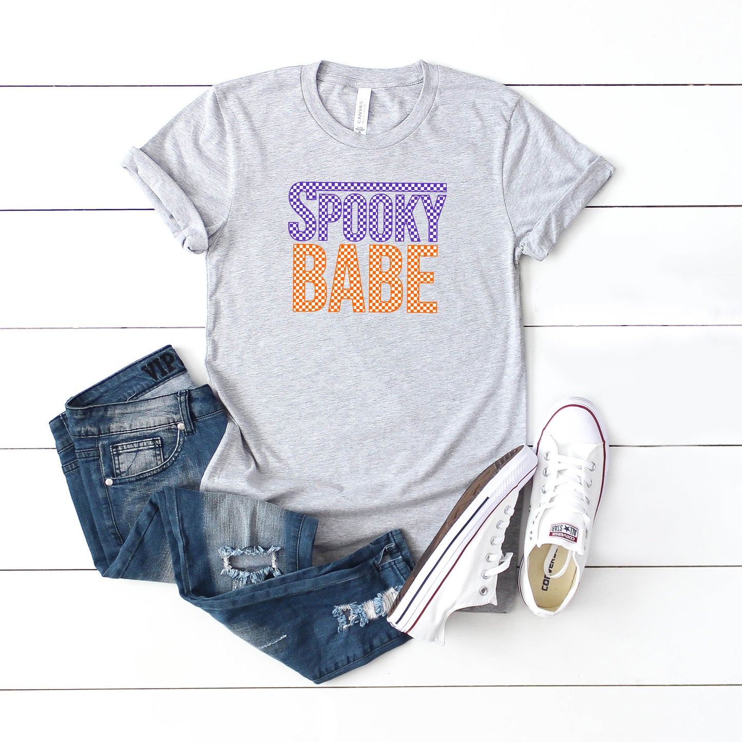 Spooky Babe Checkered | Youth Graphic Short Sleeve Tee