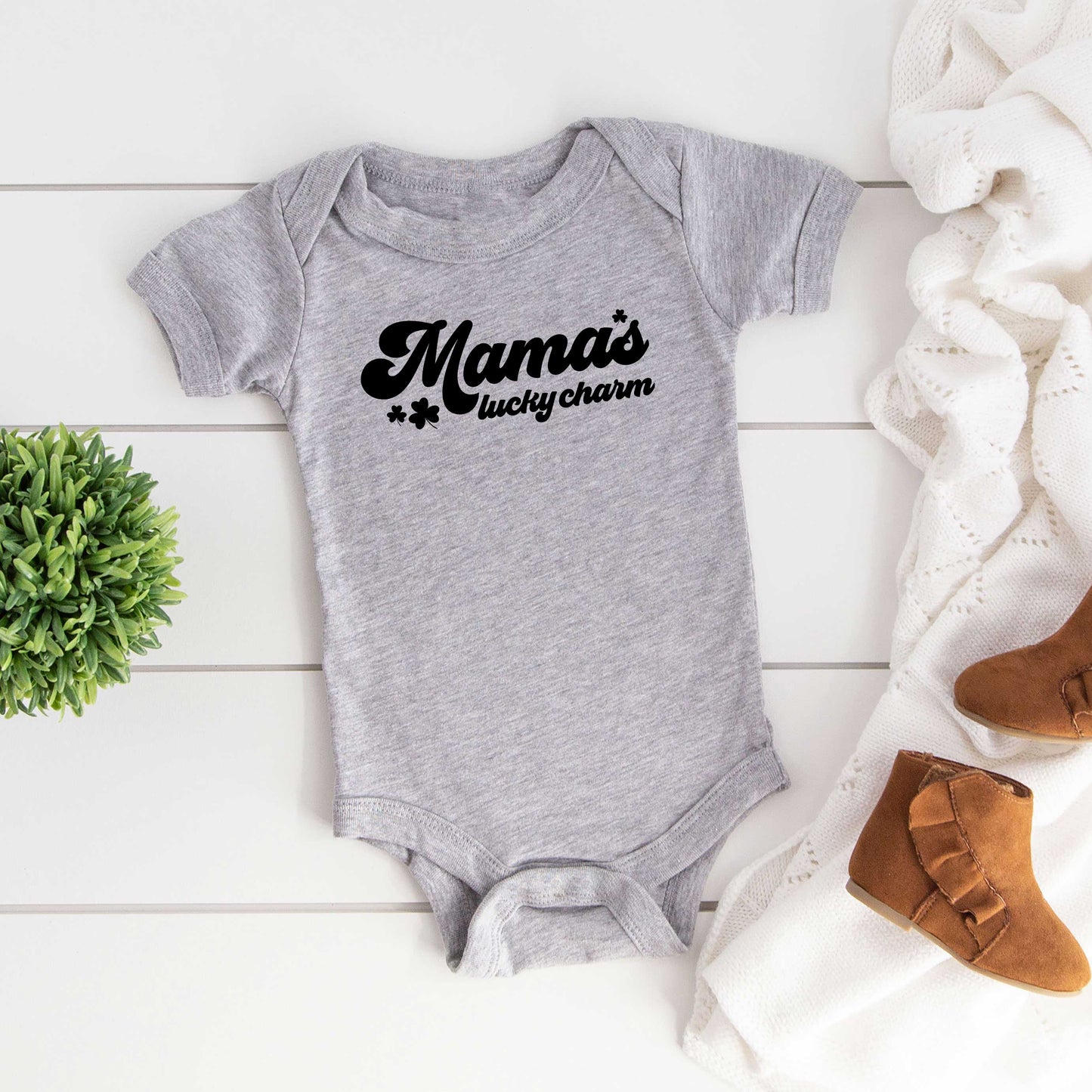 Retro Mama's Lucky Charm | Baby Graphic Short Sleeve Onesie
