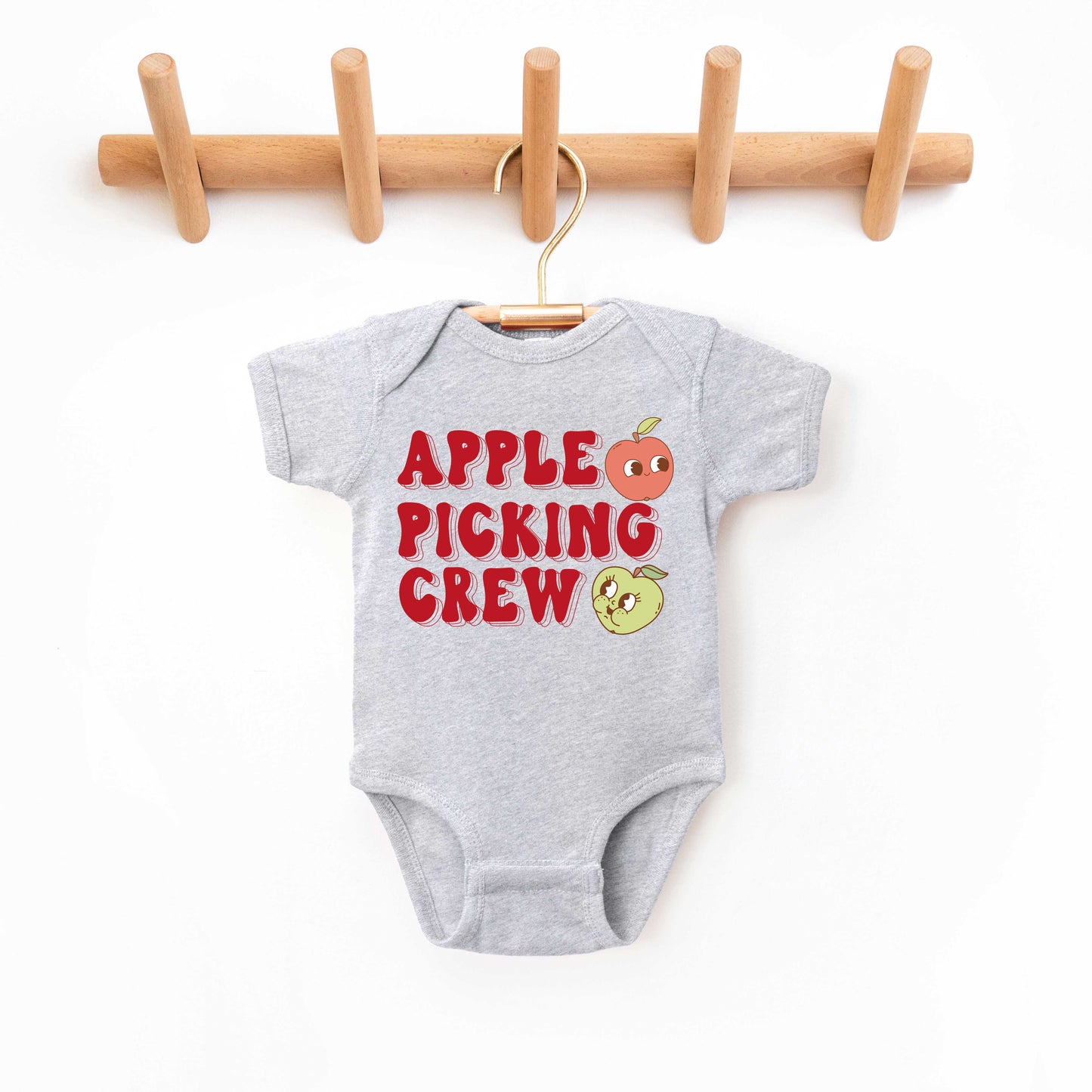 Cartoon Apple Picking Crew | Baby Graphic Short Sleeve Onesie