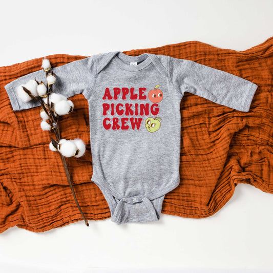 Cartoon Apple Picking Crew | Baby Graphic Long Sleeve Onesie