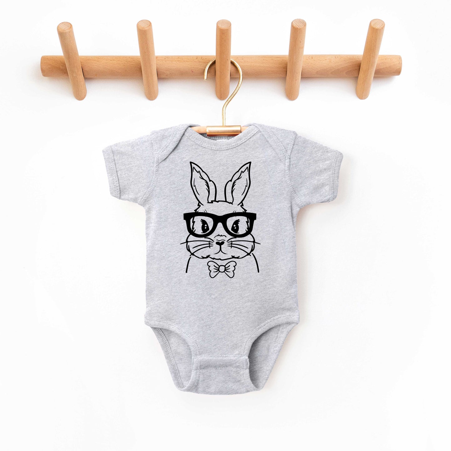 Bunny Face With Bowtie | Baby Graphic Short Sleeve Onesie