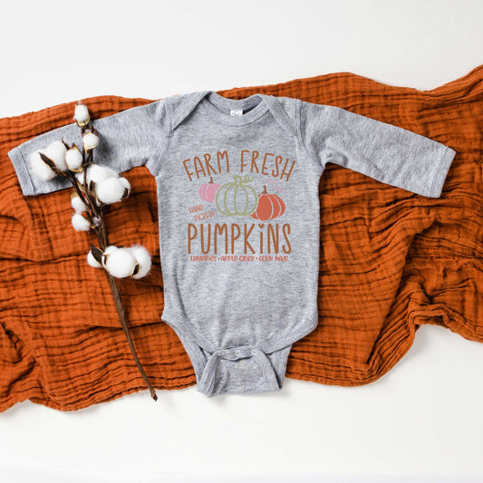 Colorful Farm Fresh Pumpkins | Baby Graphic Long Sleeve Onesie
