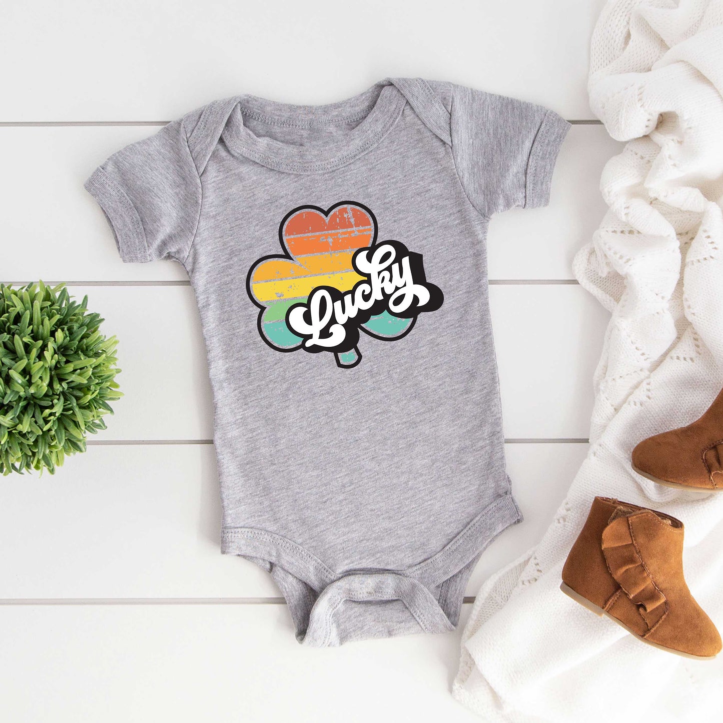 Retro Lucky Colorful | Baby Graphic Short Sleeve Onesie