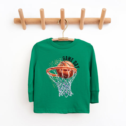 Basketball Game Day Hoop | Toddler Graphic Long Sleeve Tee