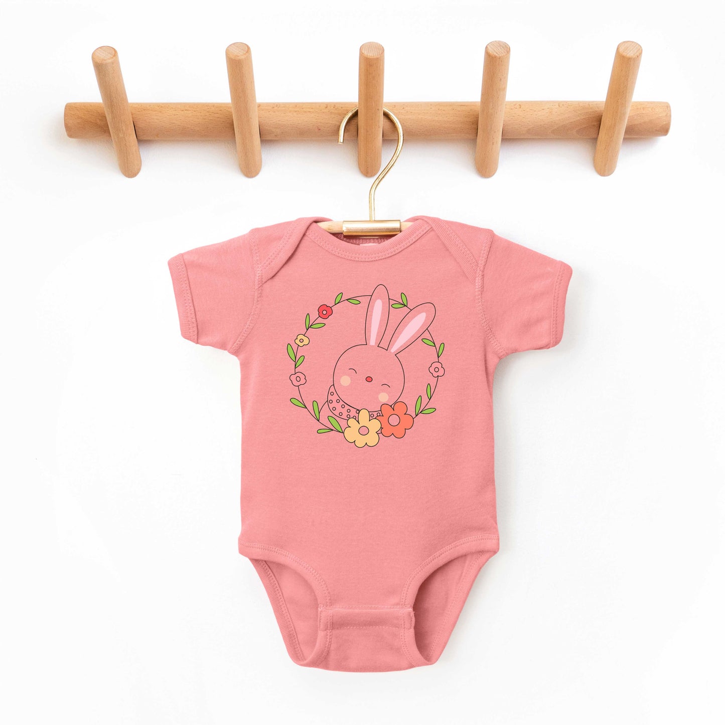 Easter Bunny Flower Wreath | Baby Graphic Short Sleeve Onesie