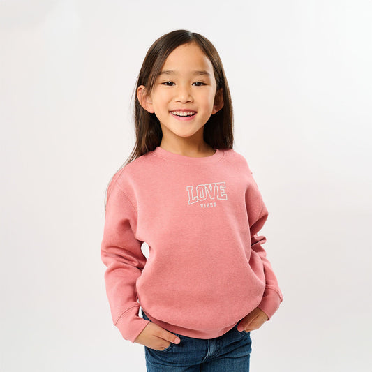 Embroidered Varsity Love Vibes | Youth Ultra-Soft Graphic Sweatshirt