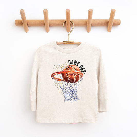Basketball Game Day Hoop | Toddler Graphic Long Sleeve Tee