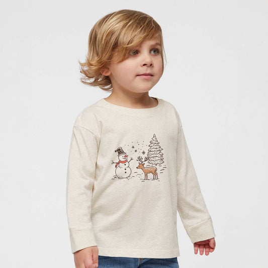 Deer Snowman Scene | Toddler Graphic Long Sleeve Tee