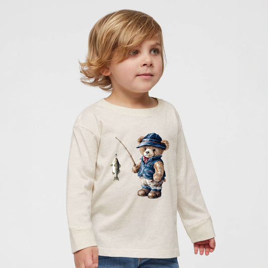 Teddy Bear Fisherman | Toddler Graphic Long Sleeve Tee