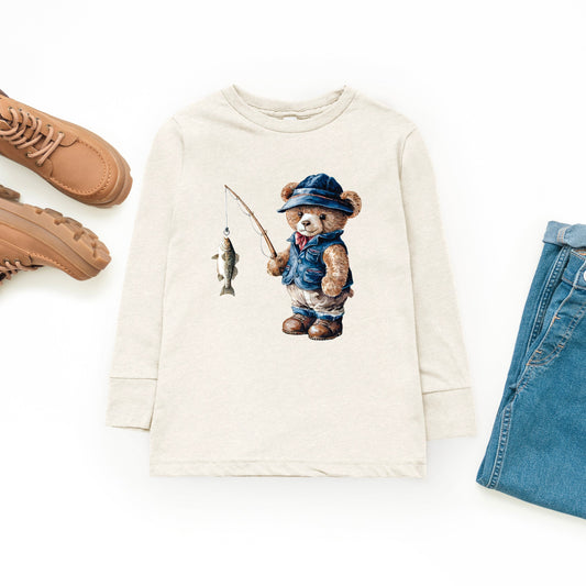 Teddy Bear Fisherman | Youth Graphic Long Sleeve Tee