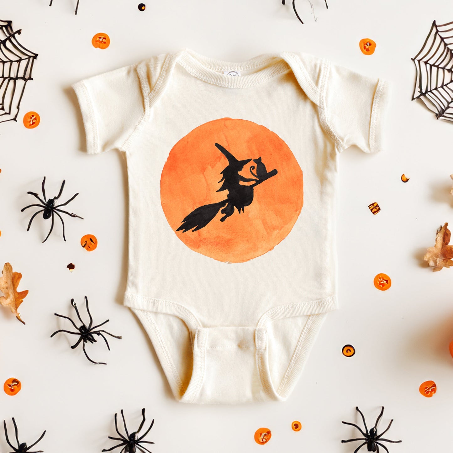 Watercolor Witch On Broom | Baby Graphic Short Sleeve Onesie