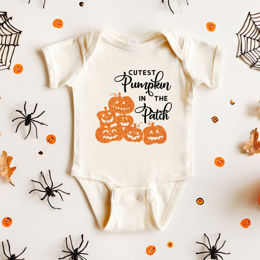 Cutest Pumpkin In The Patch Glitter | Baby Graphic Short Sleeve Onesie