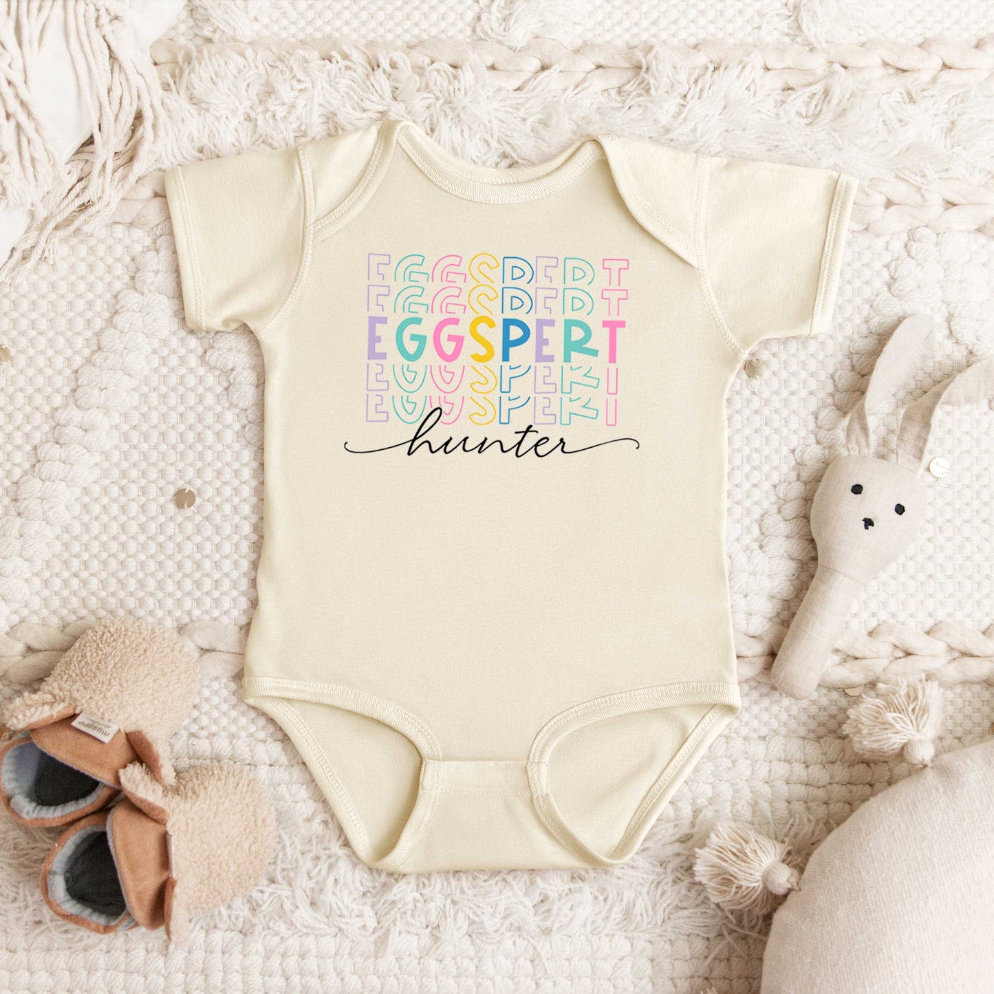 Eggspert Hunter Stacked | Baby Graphic Short Sleeve Onesie