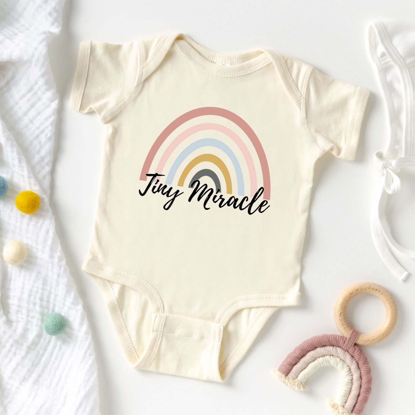 Tiny Miracle Rainbow | Baby Graphic Short Sleeve Onesie