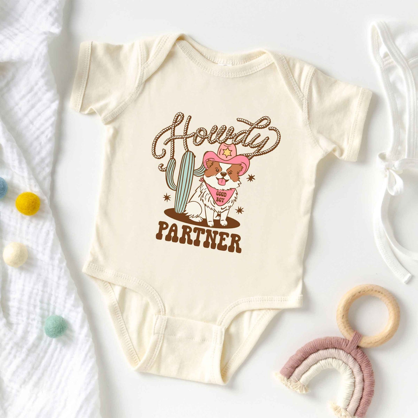 Howdy Partner Dog | Baby Graphic Short Sleeve Onesie