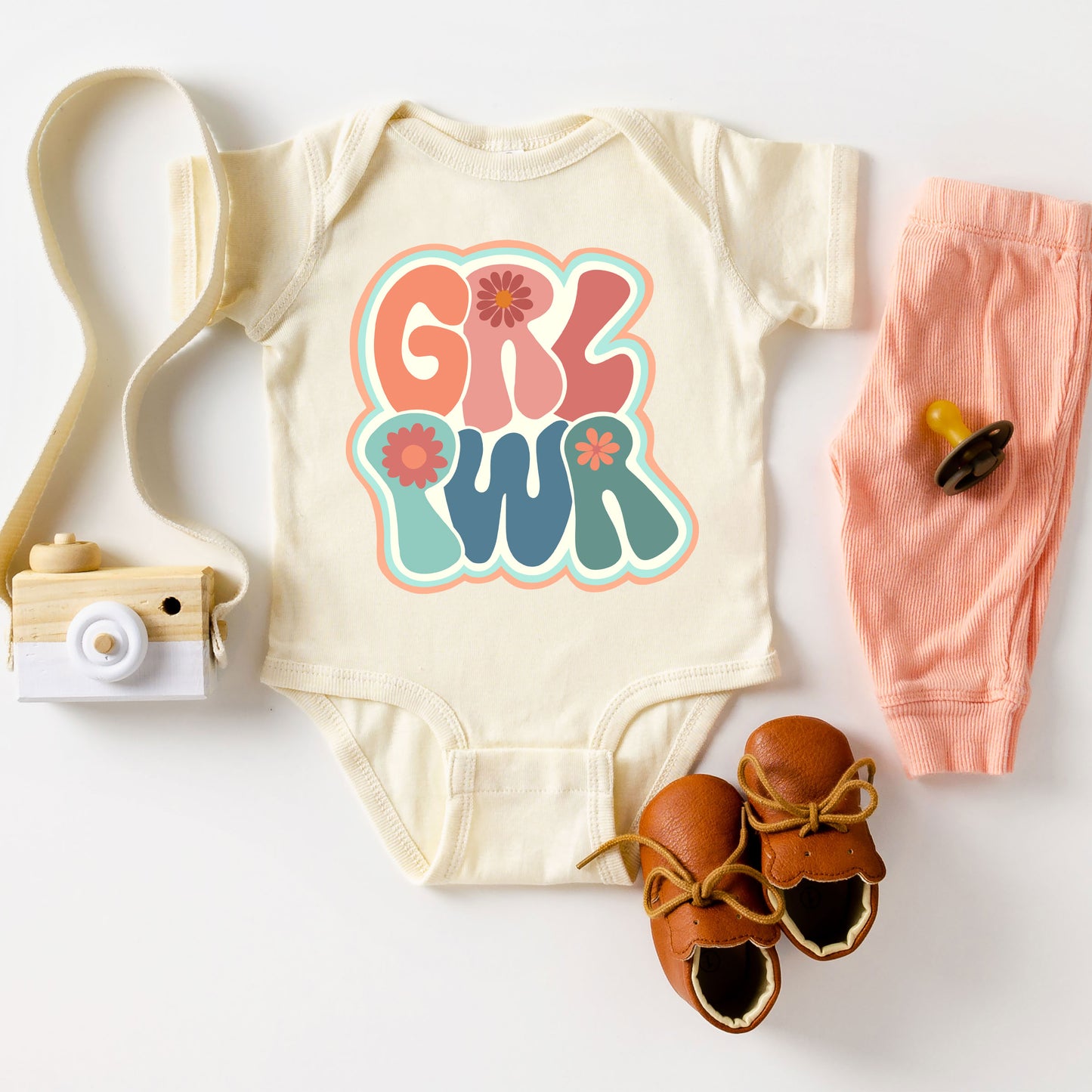 Retro Girl Power Colorful | Baby Graphic Short Sleeve Onesie