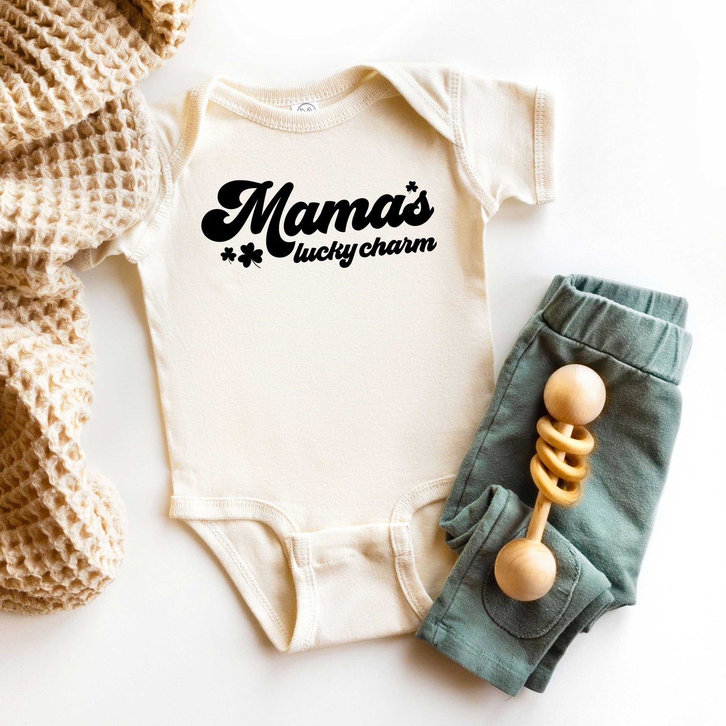 Retro Mama's Lucky Charm | Baby Graphic Short Sleeve Onesie