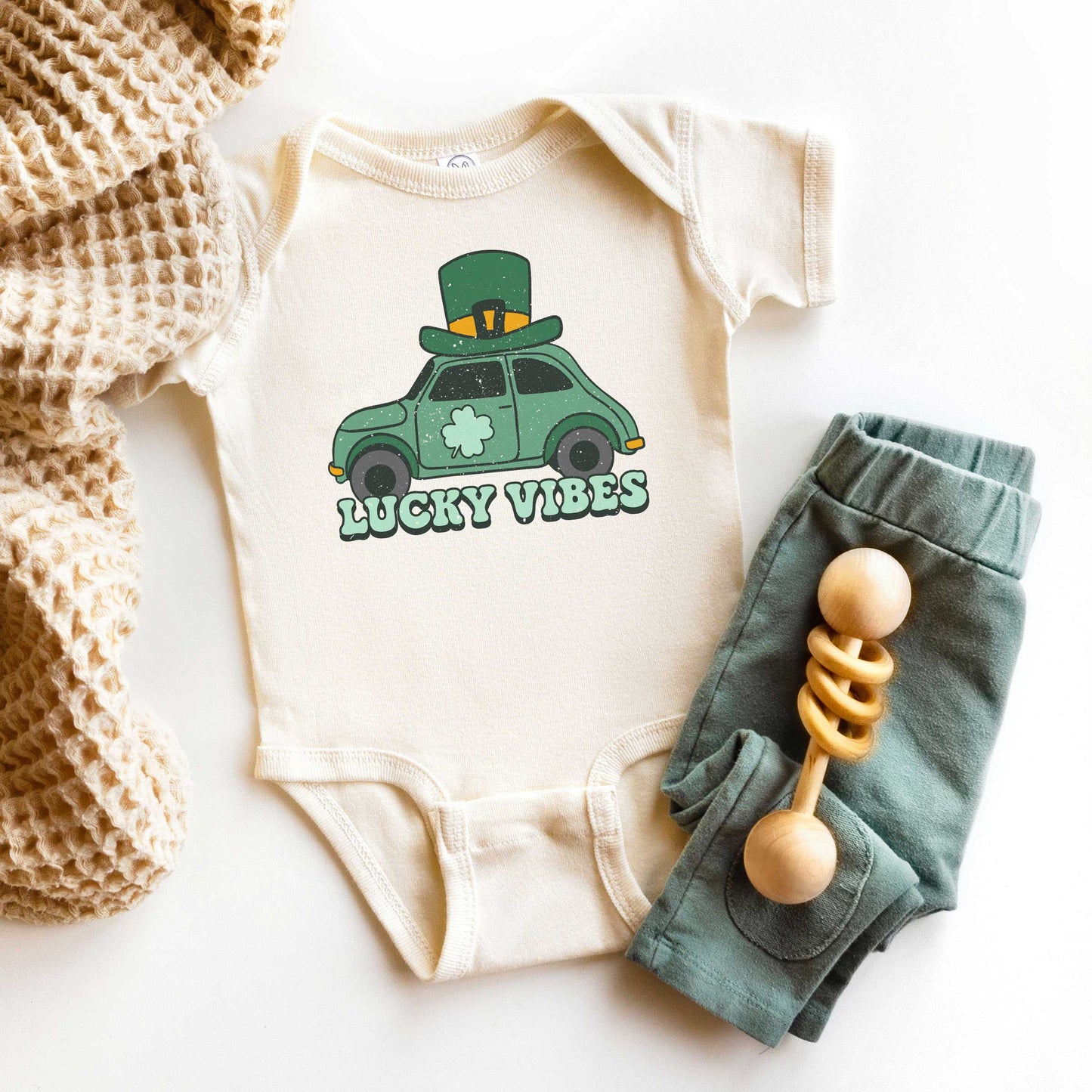 Lucky Vibes Car | Baby Graphic Short Sleeve Onesie