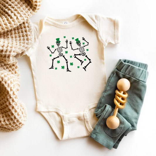 Shamrocks And Dancing Skeletons | Baby Graphic Short Sleeve Onesie