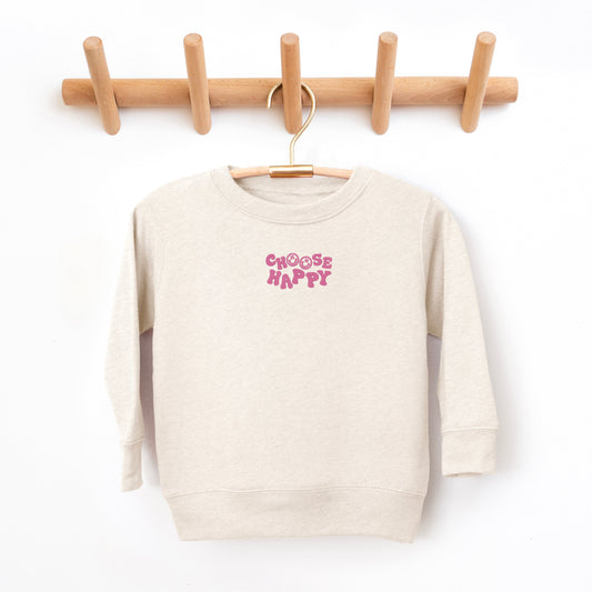 Embroidered Choose Happy Smiley Face | Youth Ultra-Soft Graphic Sweatshirt