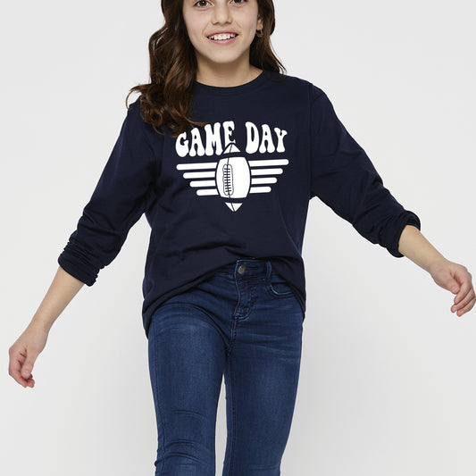 Football Game Day Stripes | Youth Graphic Long Sleeve Tee