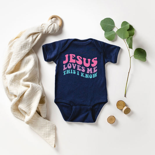 Jesus Loves Me This I Know Wavy | Baby Graphic Short Sleeve Onesie