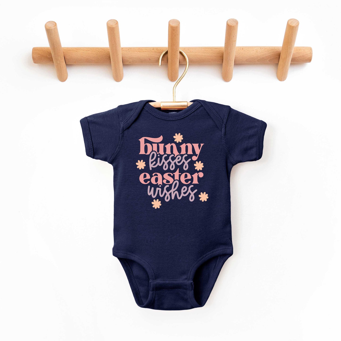 Bunny Kisses Easter Wishes Flowers | Baby Graphic Short Sleeve Onesie