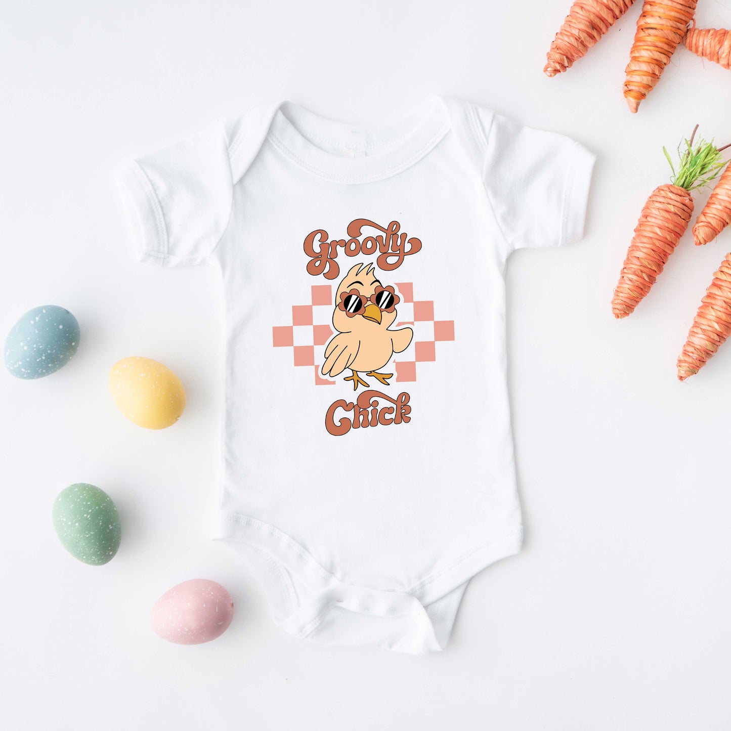 Groovy Chick Checkered | Baby Graphic Short Sleeve Onesie