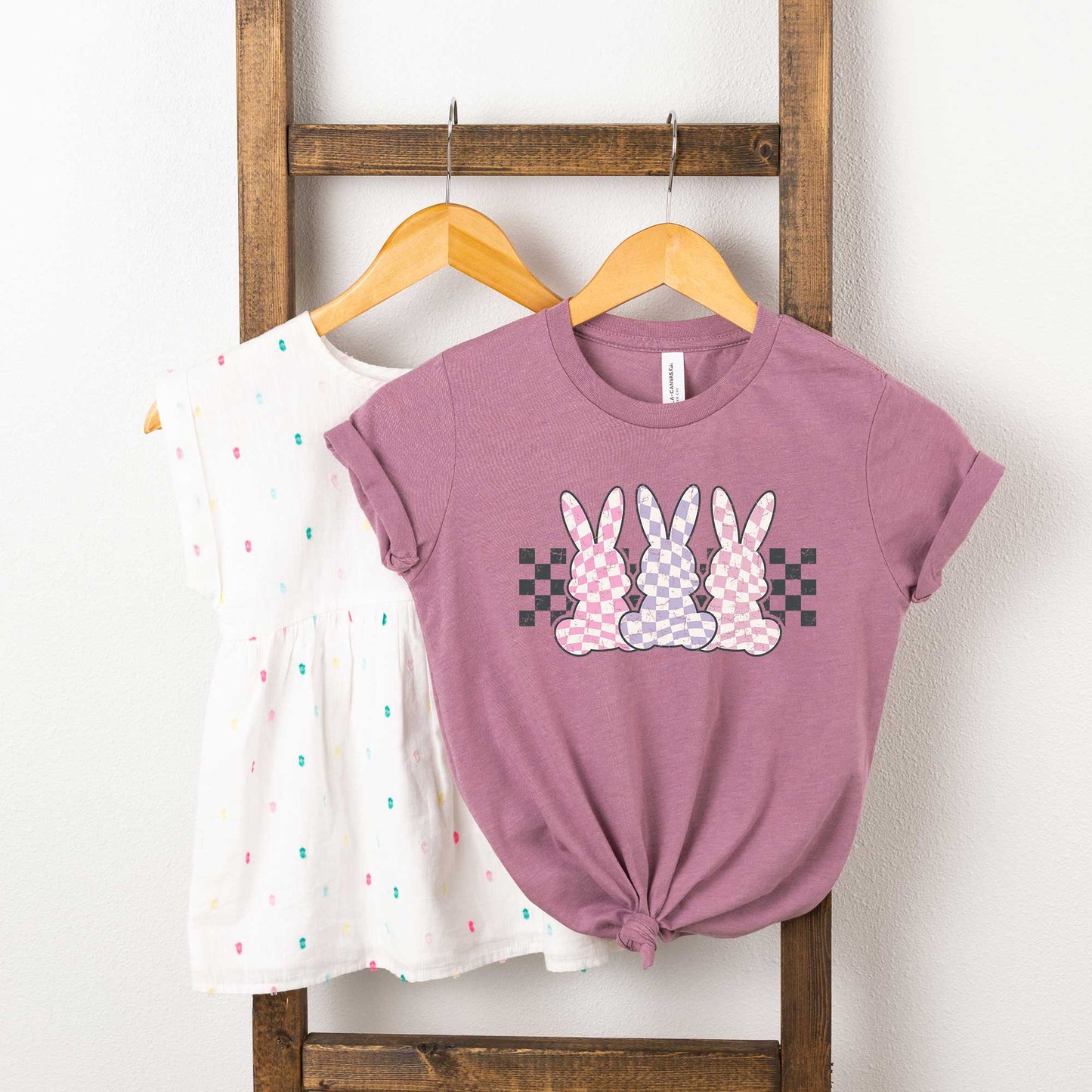 Checkered Triple Bunnies | Youth Short Sleeve Crew Neck