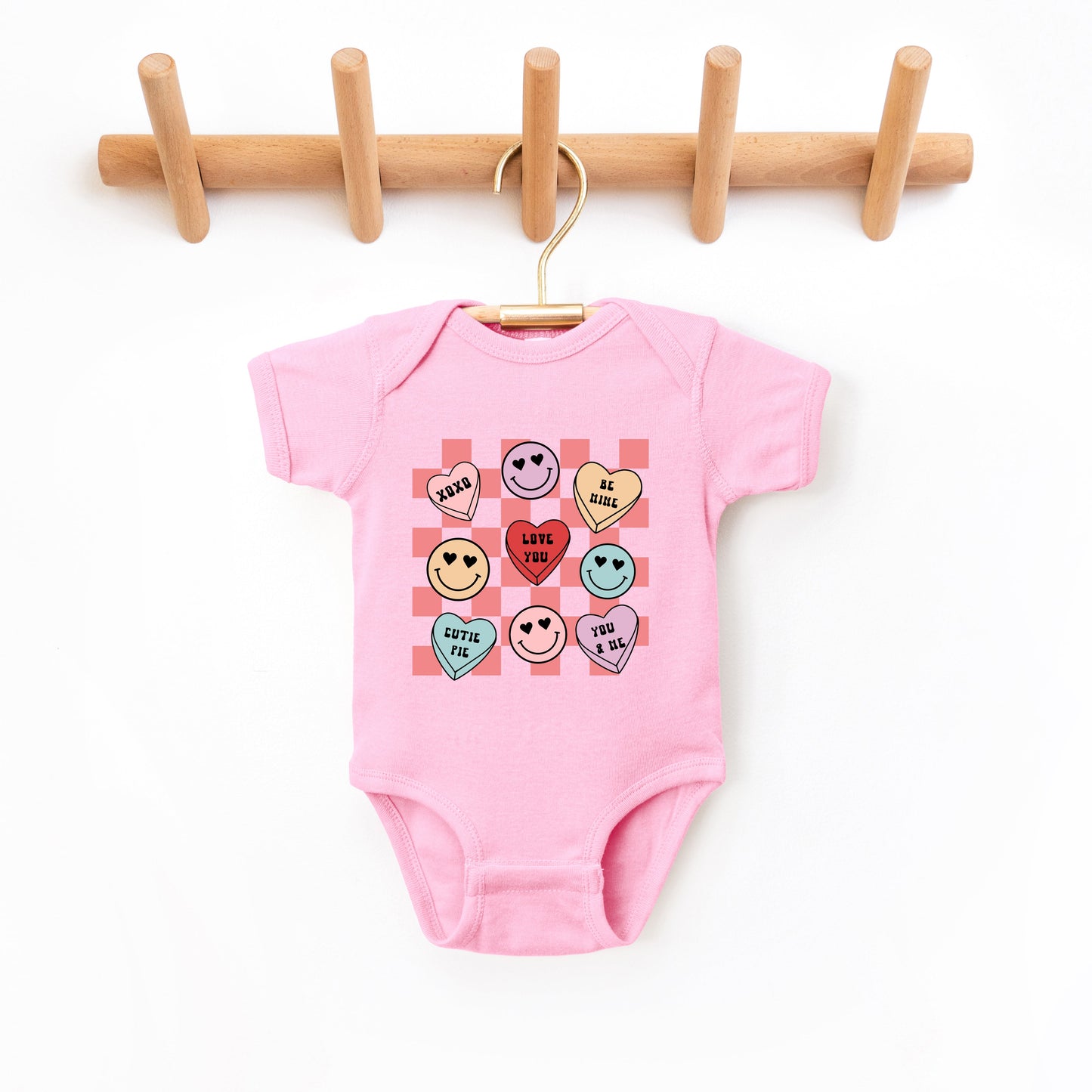 Candy Heart Smile Solid | Baby Graphic Short Sleeve Onesie