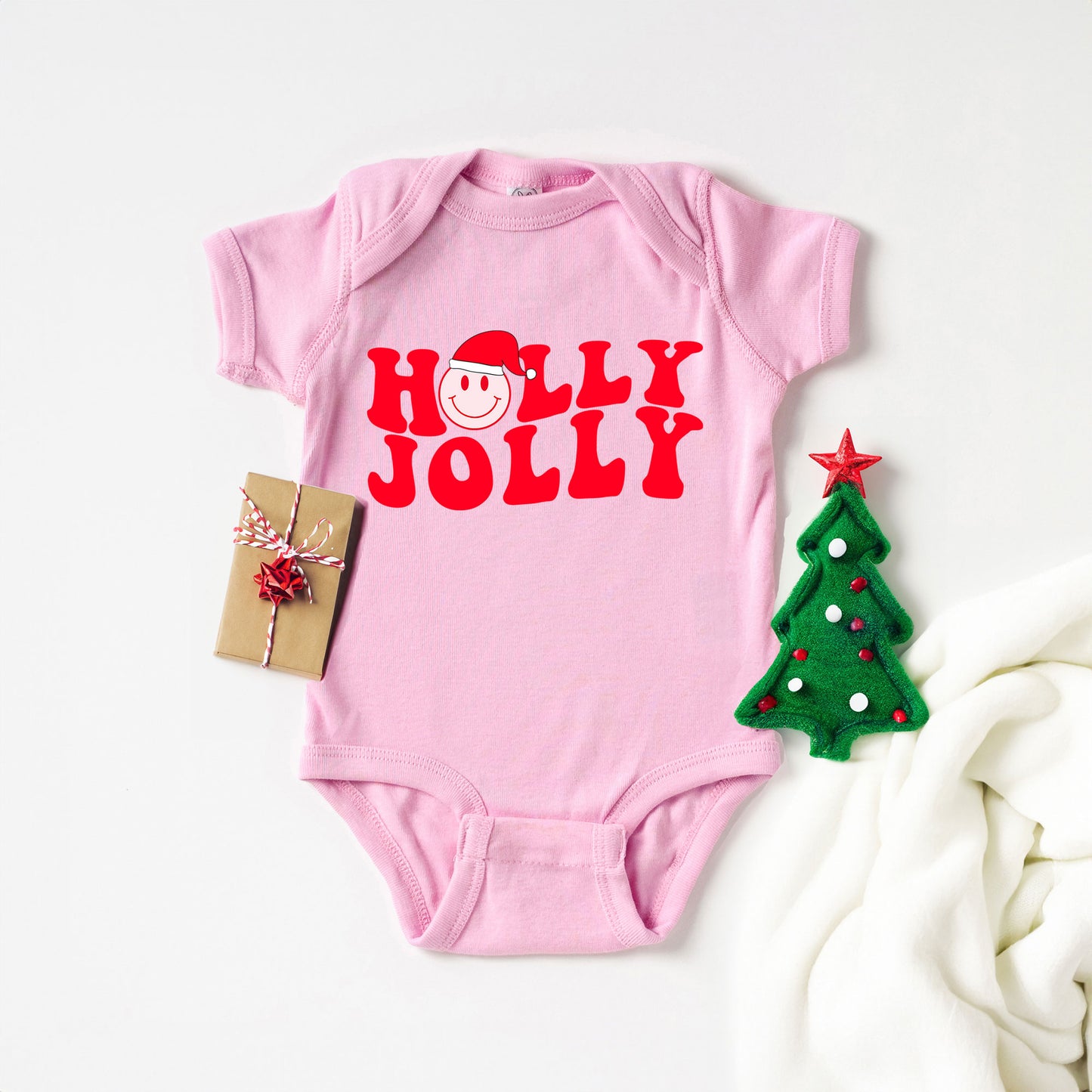 Holly Jolly Smiley Face | Baby Graphic Short Sleeve Onesie
