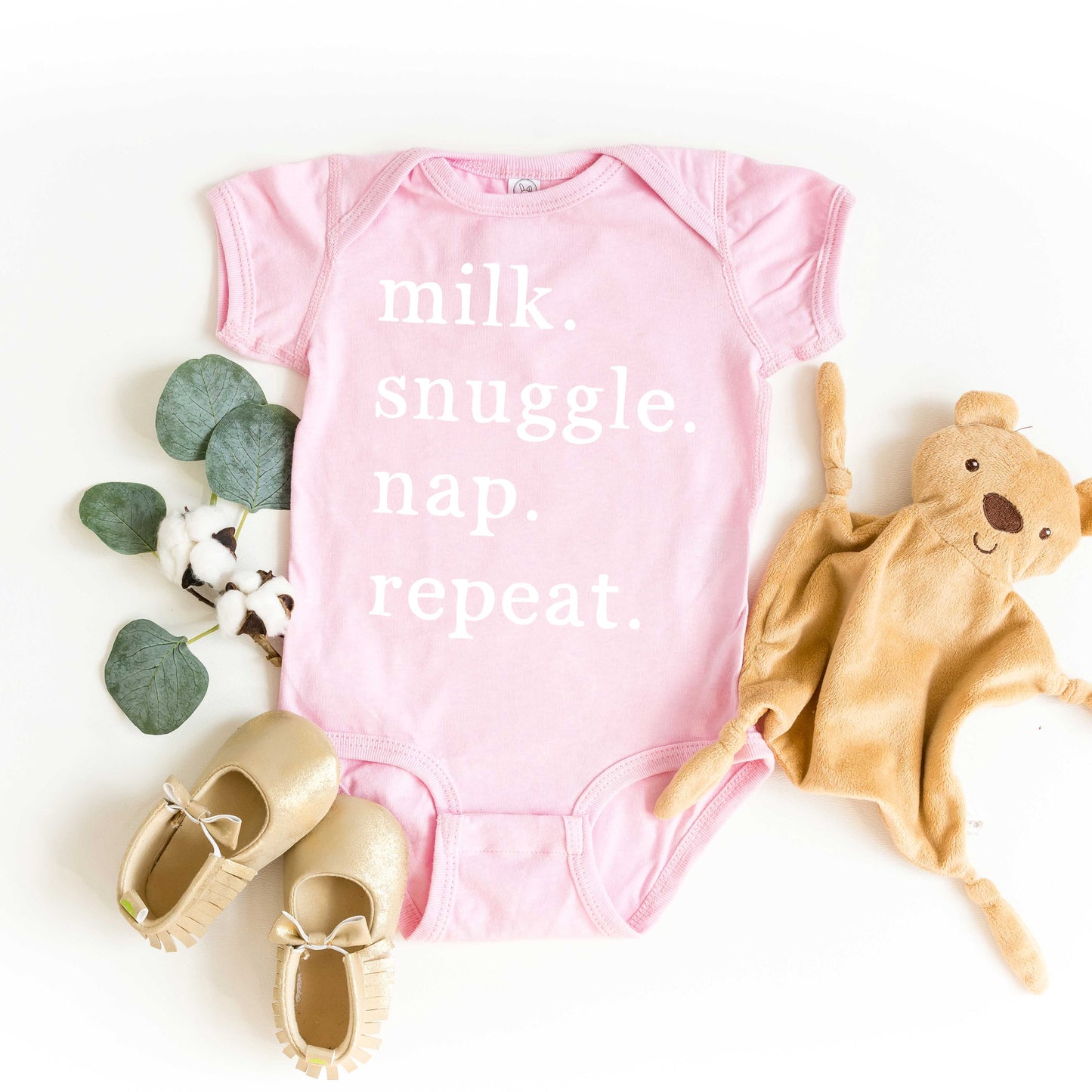 Milk Snuggle Nap Repeat | Baby Graphic Short Sleeve Onesie