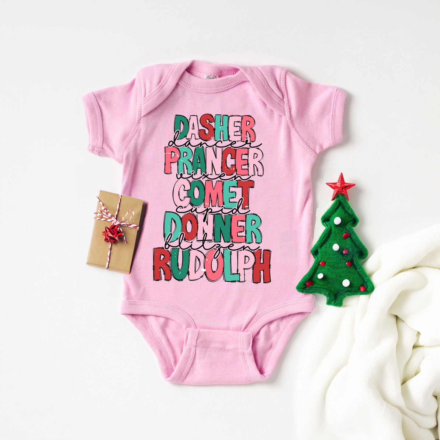 Reindeers Stacked | Baby Graphic Short Sleeve Onesie