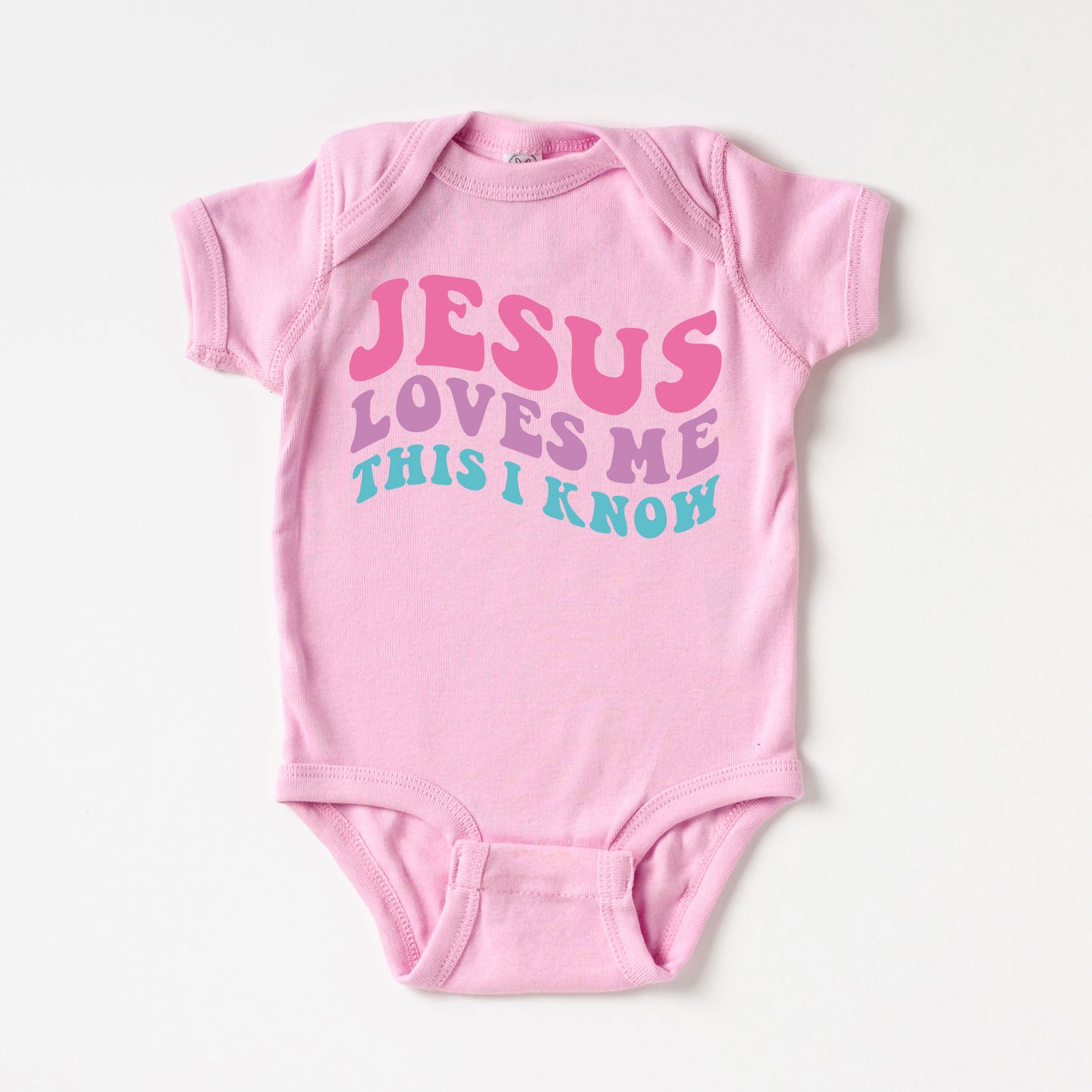 Jesus Loves Me This I Know Wavy | Baby Graphic Short Sleeve Onesie