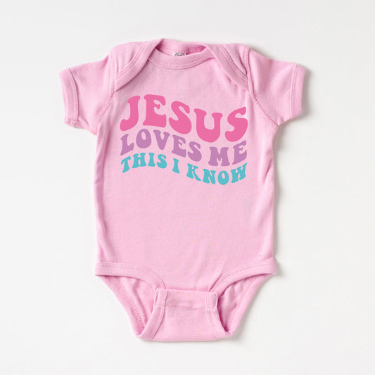 Jesus Loves Me This I Know Wavy | Baby Graphic Short Sleeve Onesie