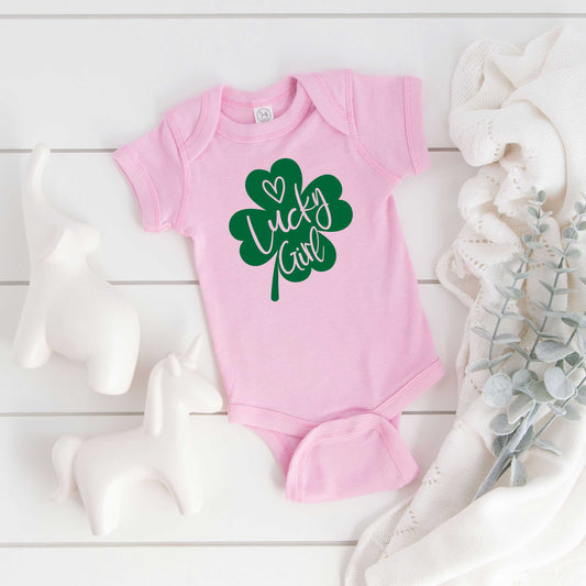 One Lucky Girl Heart | Baby Graphic Short Sleeve Onesie
