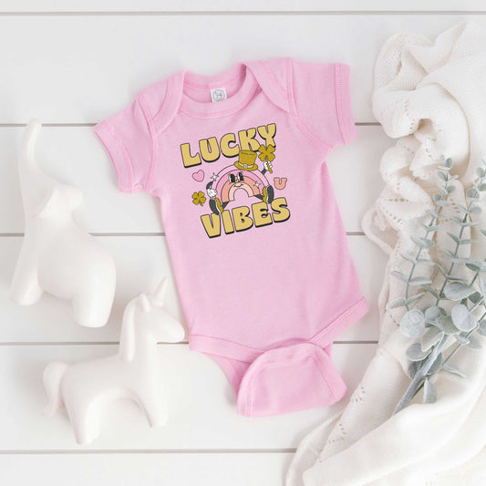 Lucky Vibes Cartoon Rainbow | Baby Graphic Short Sleeve Onesie